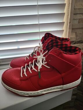 Nike DUNK SB  (Rain jacket) Men's Red High-Top Sneakers with White Laces